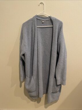 Posh Peanut Light Blue Open-Front Plush Cardigan